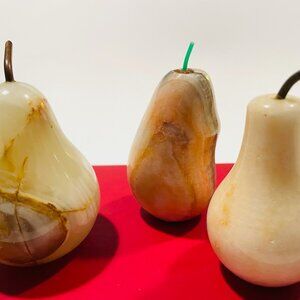 Modernist Three Stone Marble Pears Fruits With Stems